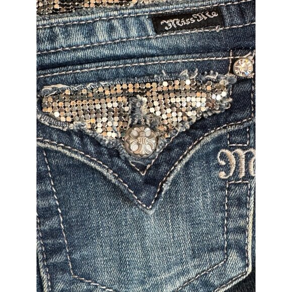 Vintage Y2K Miss Me Bootcut Jeans Womens Size 27 Dark Wash Embellished Sequin Po - Picture 8 of 10